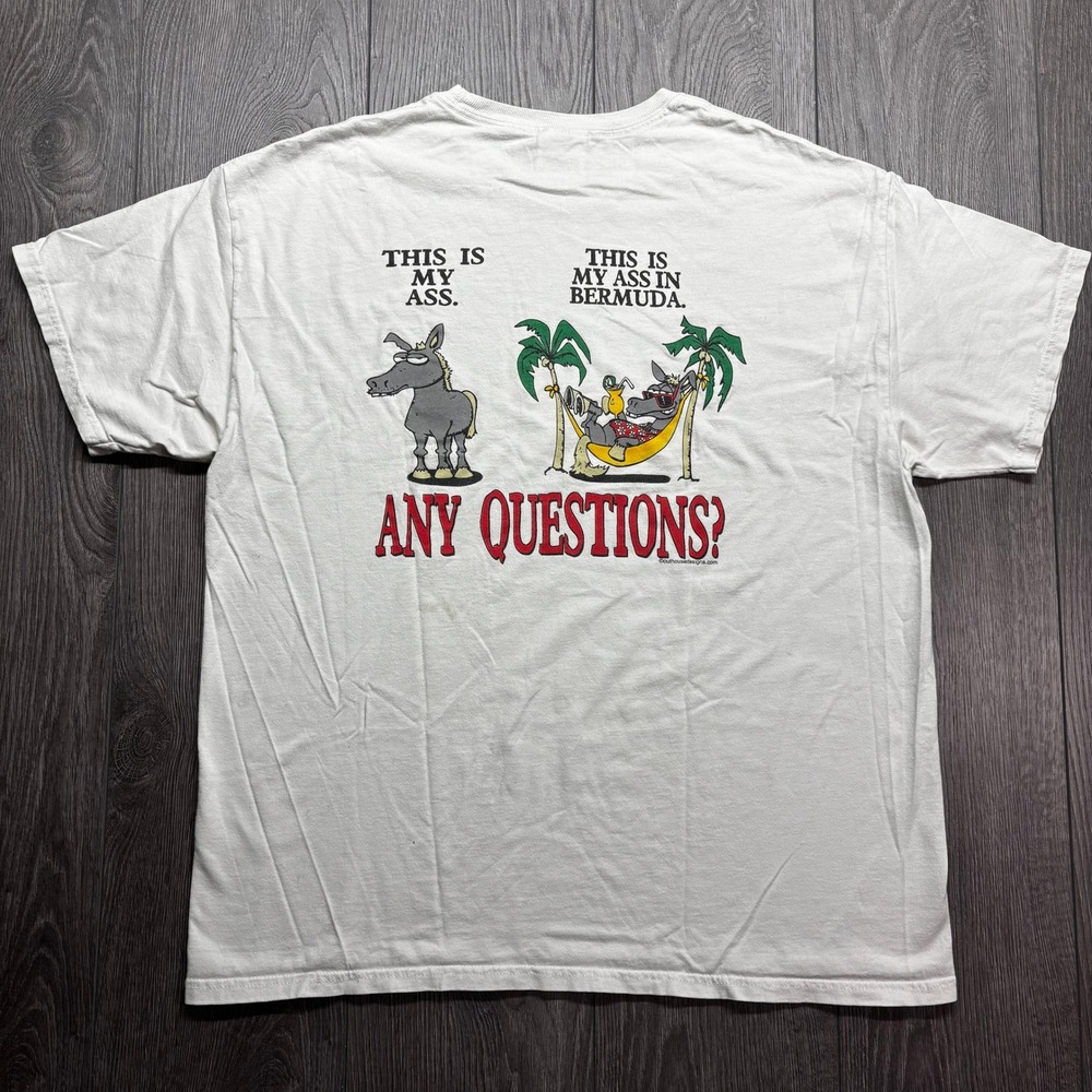 Vintage This Is My Ahh In Bermuda T-Shirt White XL Y2K Humor Hanes Heavyweight